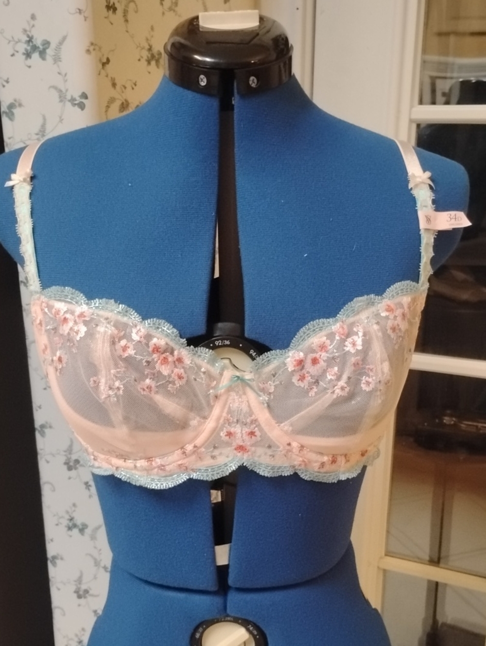 Victoria's Secret Pink and Cherry Blossom Floral Sheer Underwire Bra